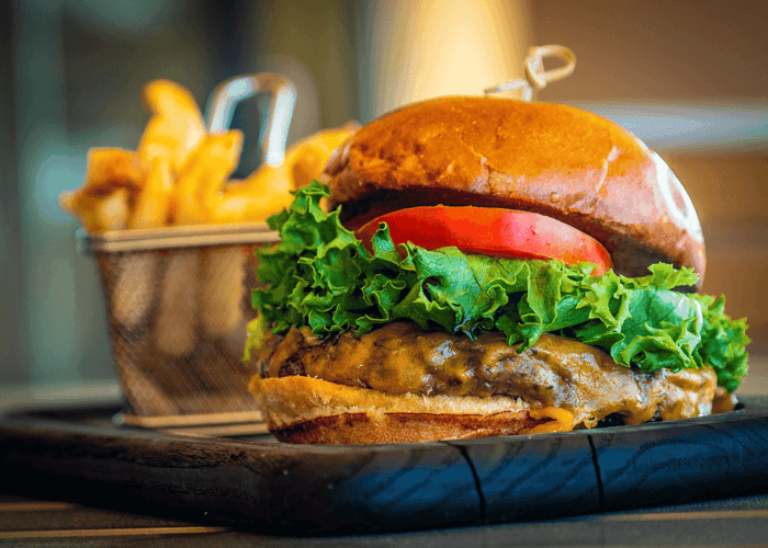 Burger and fries at Anchorage By The Sea