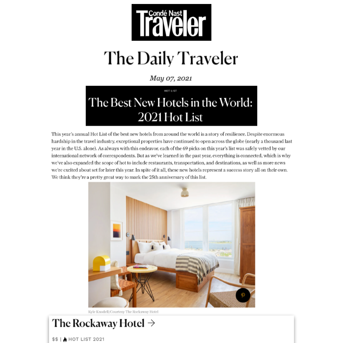Article from The Traveler about The Rockaway Hotel