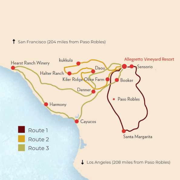 Daily map routes for Car Club Excursion throughout the central coast