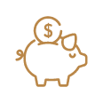 gold icon of a piggy bank with dollar coin