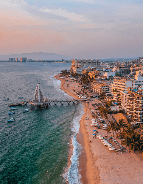 Aerial view of Puerto Vallarta city near Plaza Pelicanos Grand Beach Resort