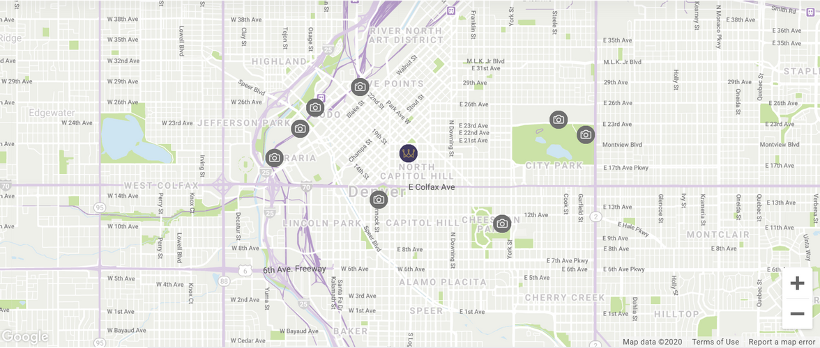 A map of Denver indicating a specific locations used at Warwick Denver