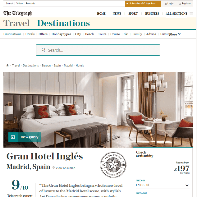 Gran Hotel Inglés en The Telegraph