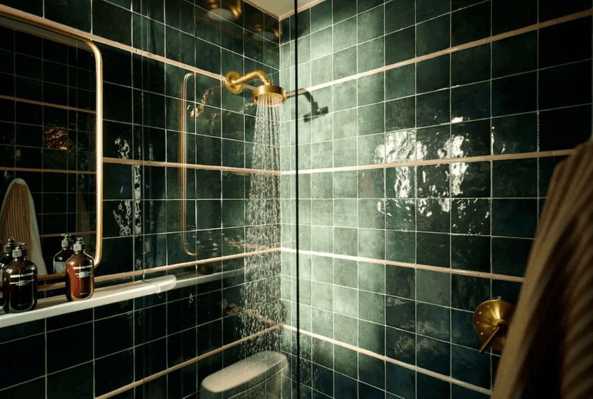 Jade green Zellige tiled bathroom at Esme Miami Beach