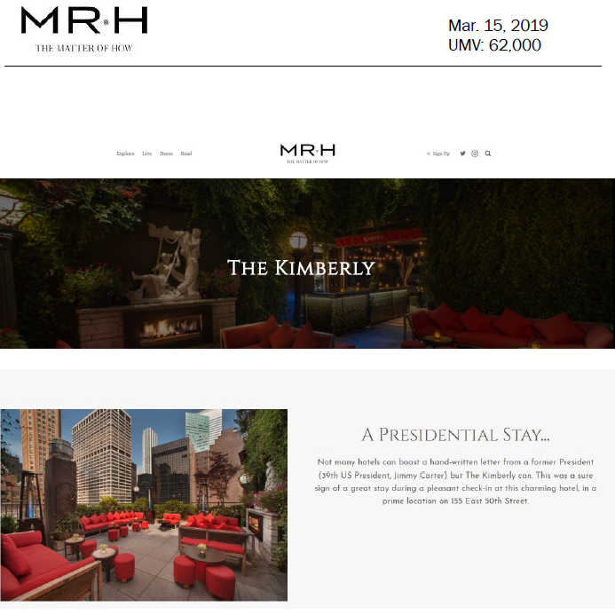 Article about Kimberly Hotel by MRH