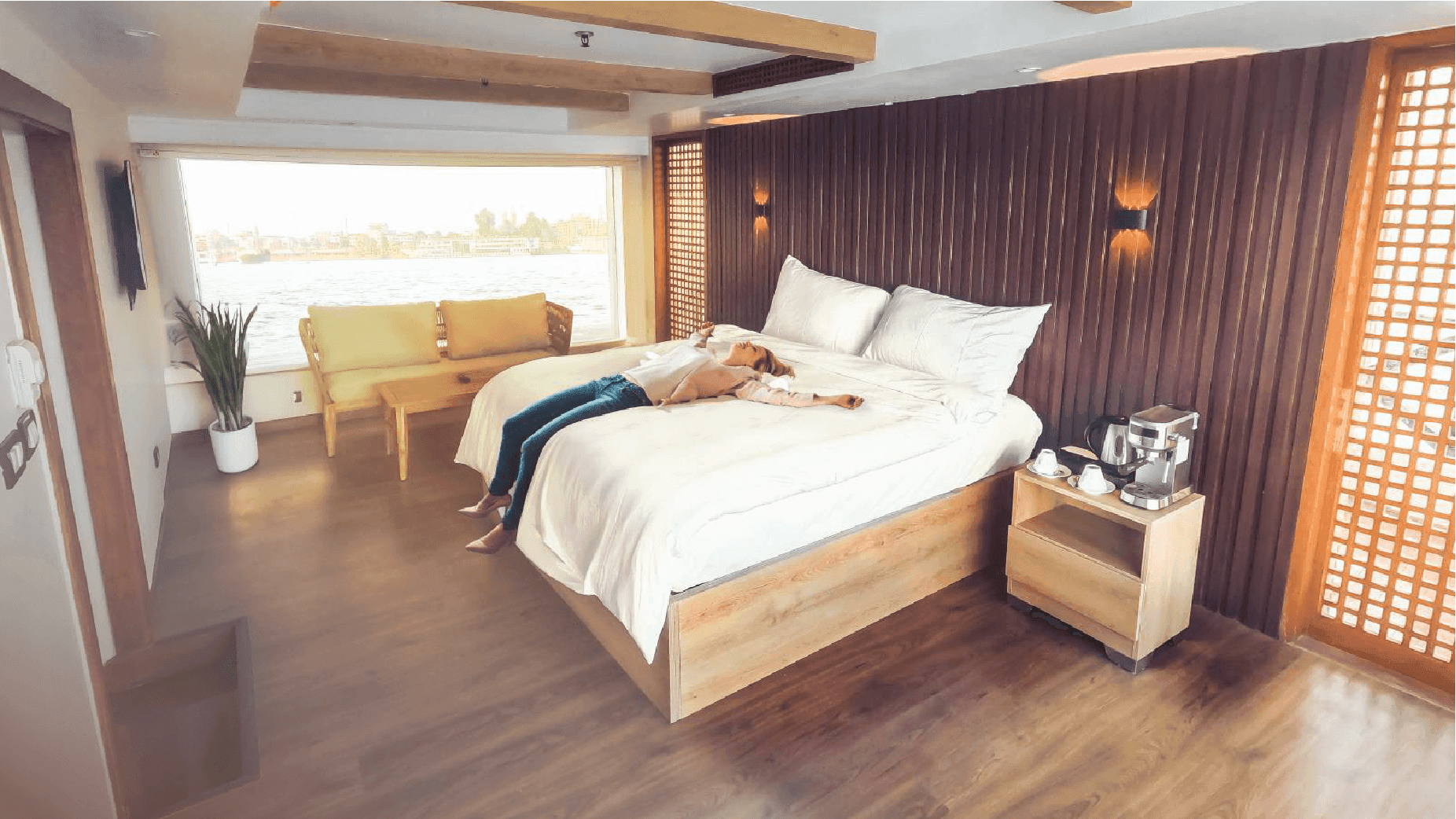 a man laying in a bed