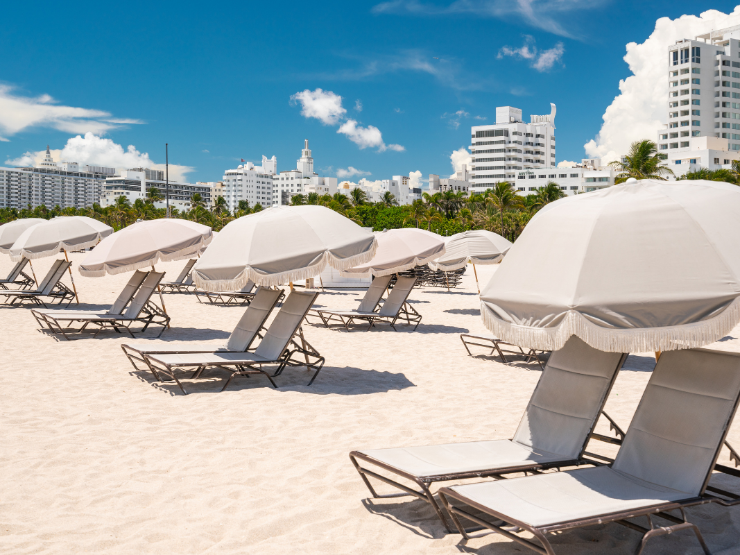 Sunbeds & beach umbrellas on the beach near Boulan South Beach