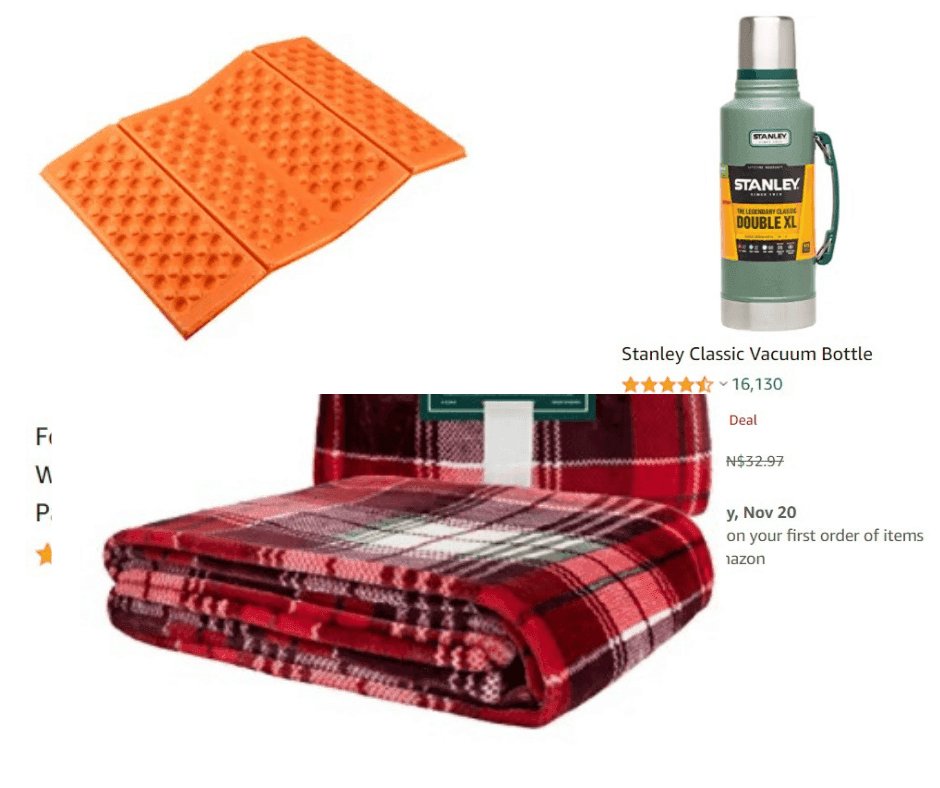 Image with camping blanket, vacuum bottle and towel for an outdoor adventure used at Blackcomb Springs Suites