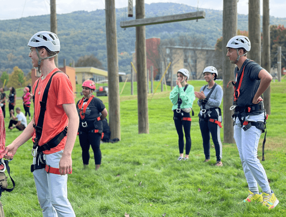 Prepared players at zipline course near Honor's Haven Retreat