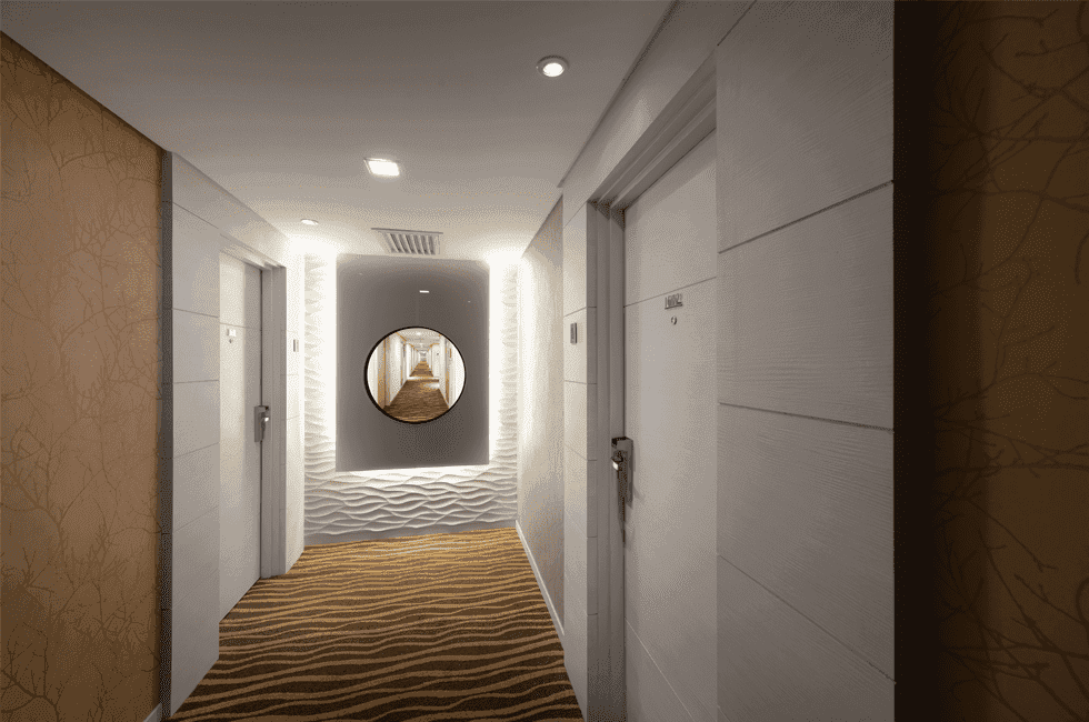 Suite hallway with carpet floor and modern lights at Sunway Hotel Georgetown