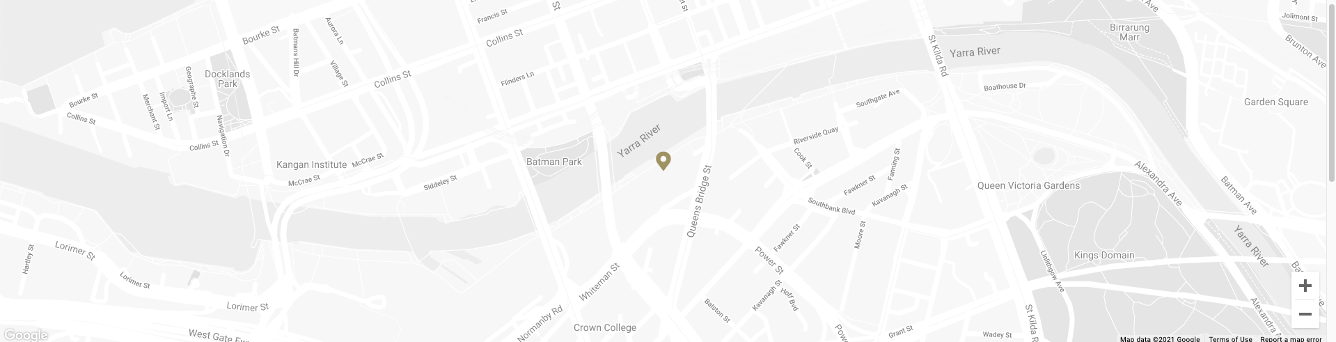 A map with marked landmarks at Crown Hotel Melbourne