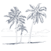 Black and white sketch of three palm trees with clouds in the background at Warwick Paradise Island Nassau Bahamas