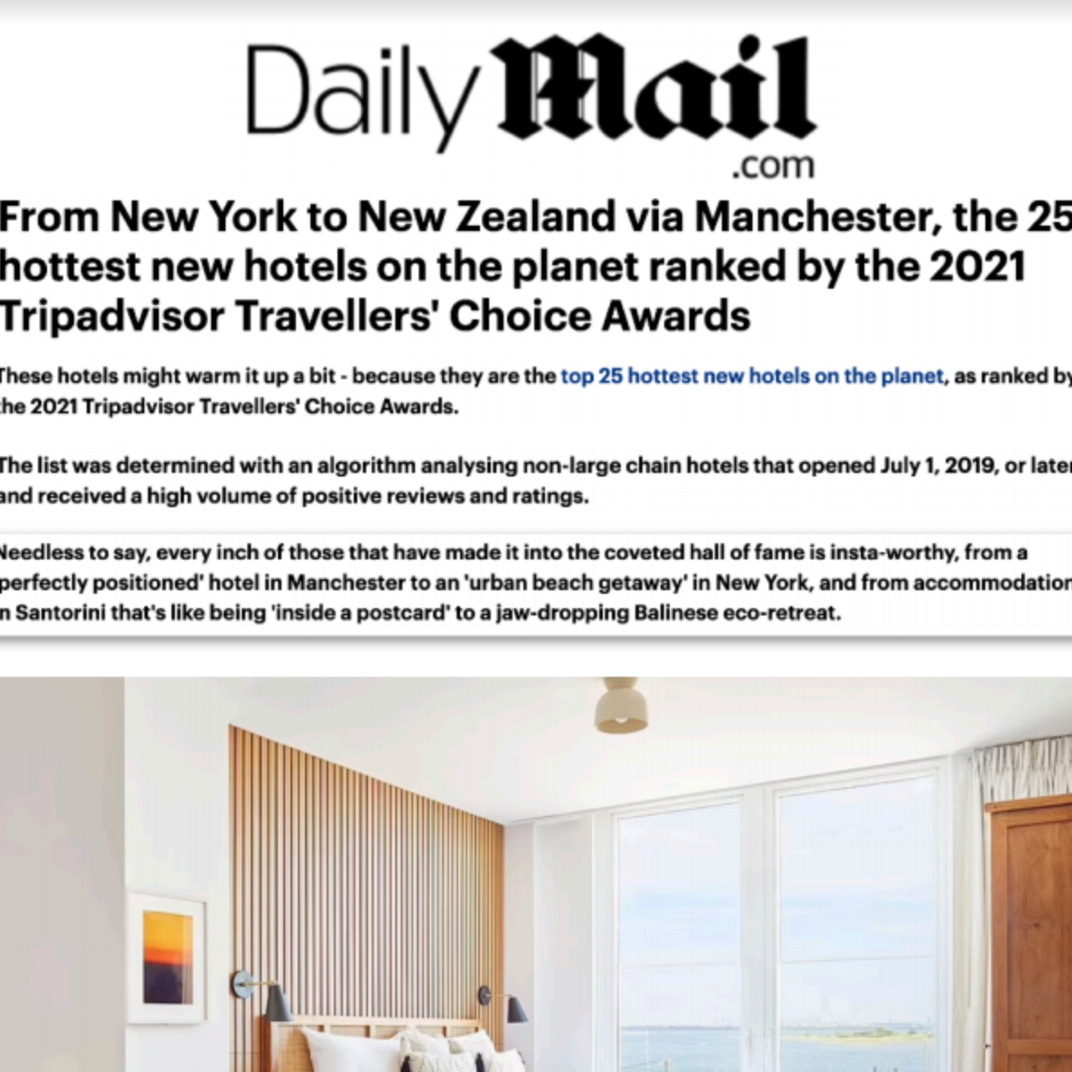 Article about The Rockaway Hotel in Daily Mail 