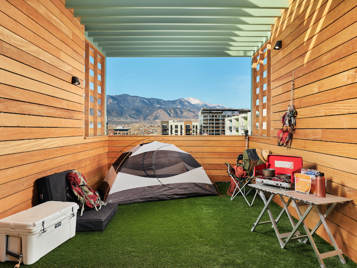 Camping tent with equipment in Camp Deck at Kinship Landing