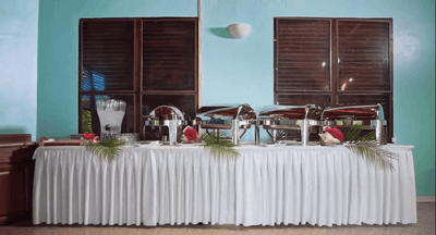 Buffet table at Emerald Beach Resort, island-inspired dining at a St. Thomas resort with beach bar and Caribbean restaurant