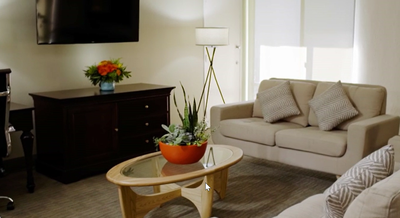 Sofa in living area in a Family suite, The Anaheim Hotel