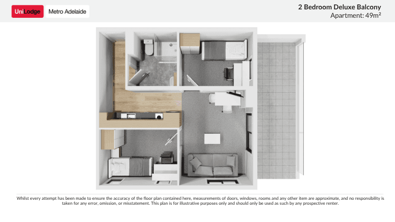 2 Bedroom Deluxe Balcony Floorplan