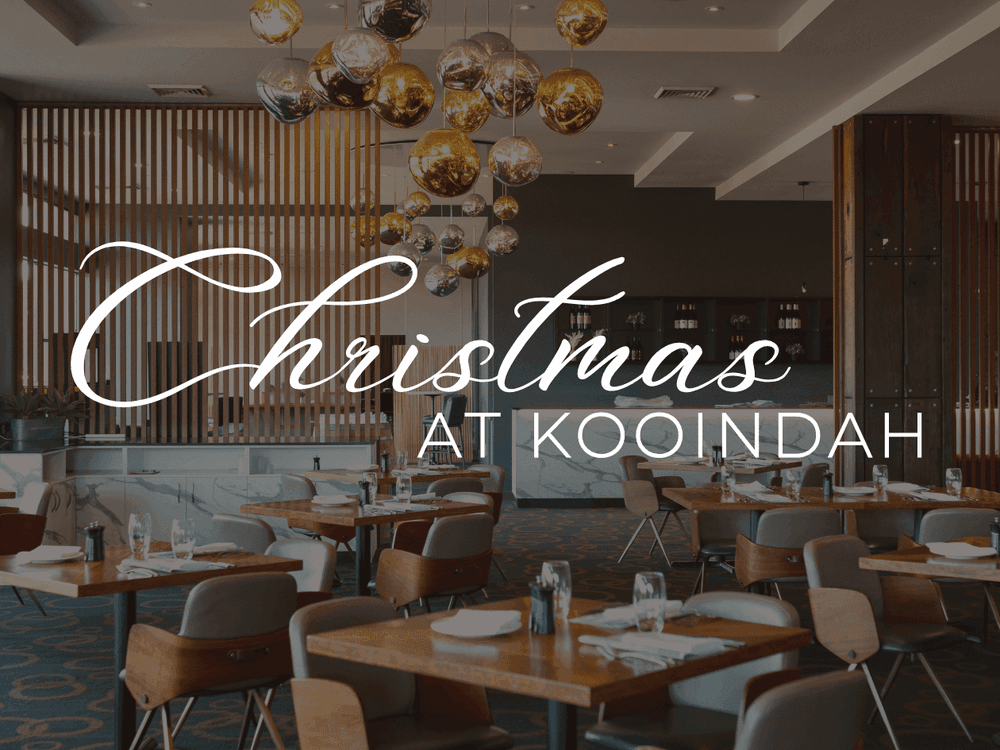 Christmas at Kooindah text overlaying image of karinyas restaurant central coast
