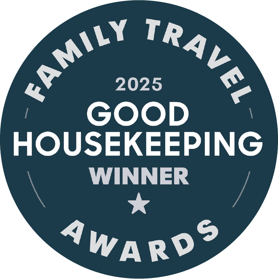 Family Travel Good Housekeeping Winner Award 2025 logo at The Grove Resort & Water Park