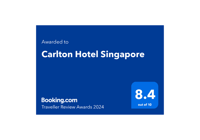 Banner of Booking.com Traveller Review Awards 2024 used at Carlton Hotel Singapore