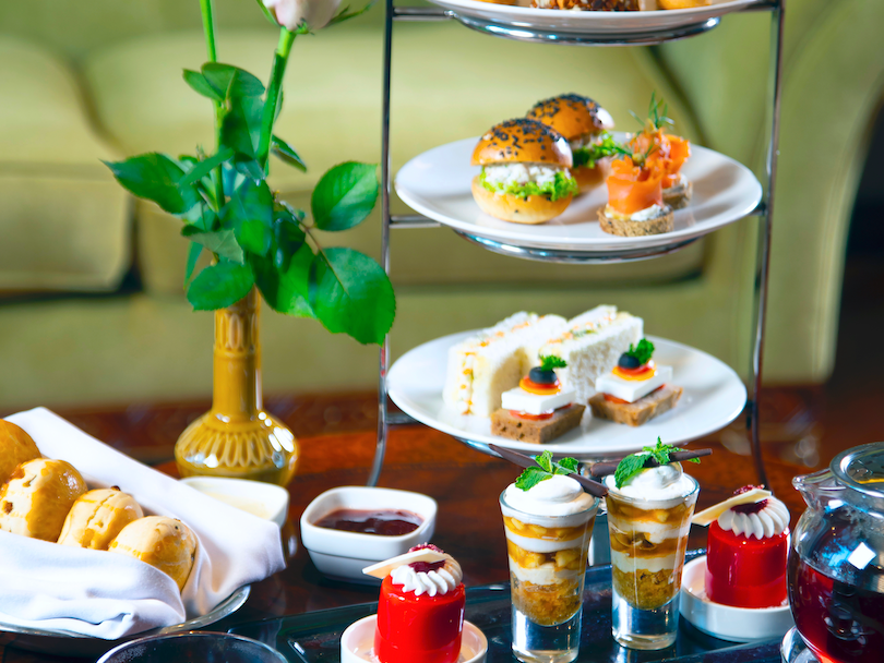 Close-up of afternoon high-tea buffet at Ajman Hotel