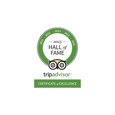 TripAdvisor 2015 Hall of Fame Certificate of Excellence awarded to The Simsbury Inn