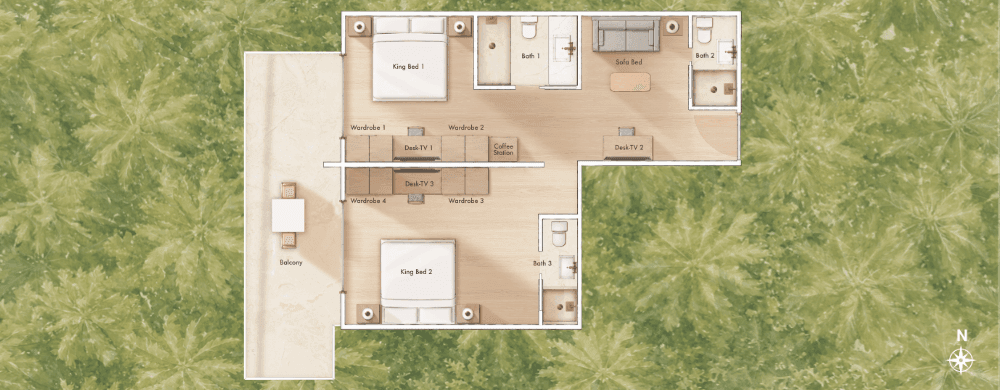 Floorplan of 2 Bedroom King King Sunset View Suites 