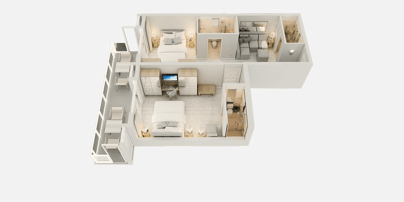 Floorplan of 2 Bedroom King King Sunset View Suites 
