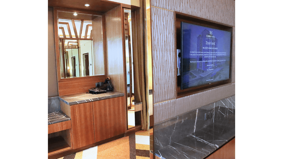 Comfy bed and TV in X Park Chalets by Sunway at Sunway Hotel Big Box