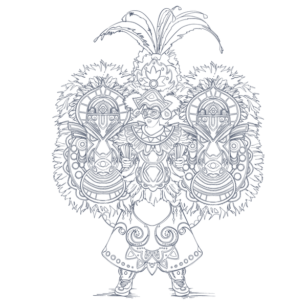 Vector illustration of Junkanoo customs used at Warwick Paradise Island Bahamas