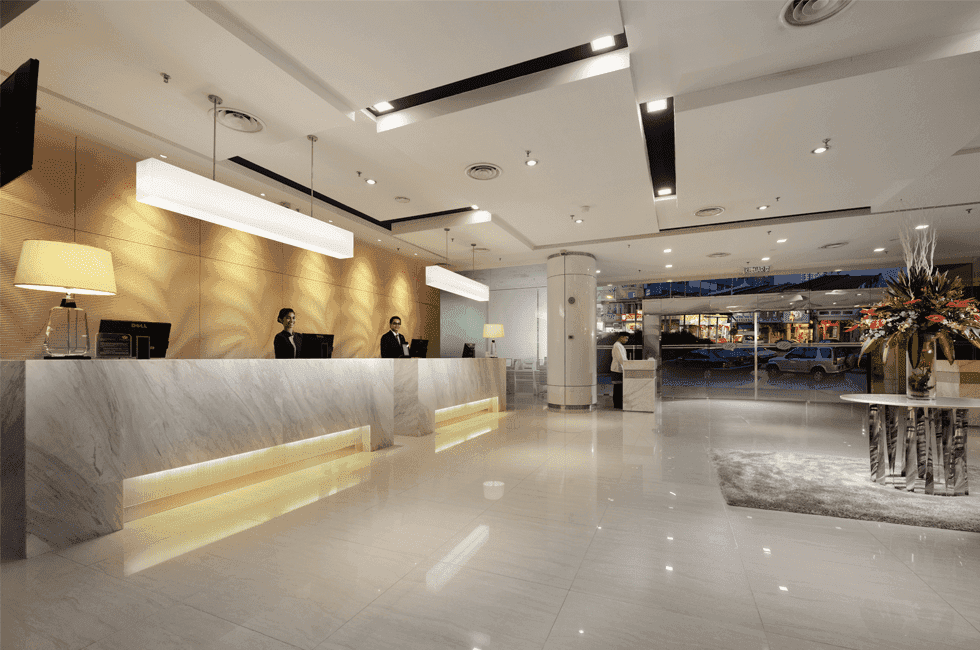 Modern reception counter with lobby area at Sunway Hotel Georgetown