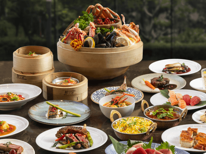 An assortment of dishes on a table ready to be enjoyed.