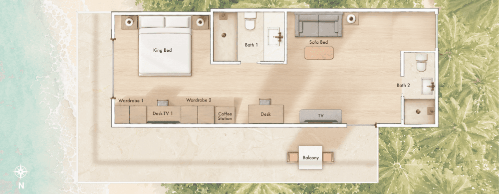 Floorplan of Ocean View Corner King Suite