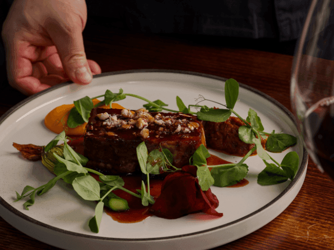 Close-up of a charcuterie platter served in Bacar Restaurant at Pullman Sydney Olympic Park