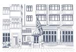 Line drawing illustration of London townhouse facades with architectural details at The Capital Hotel, Apartments & Townhouse London Londres