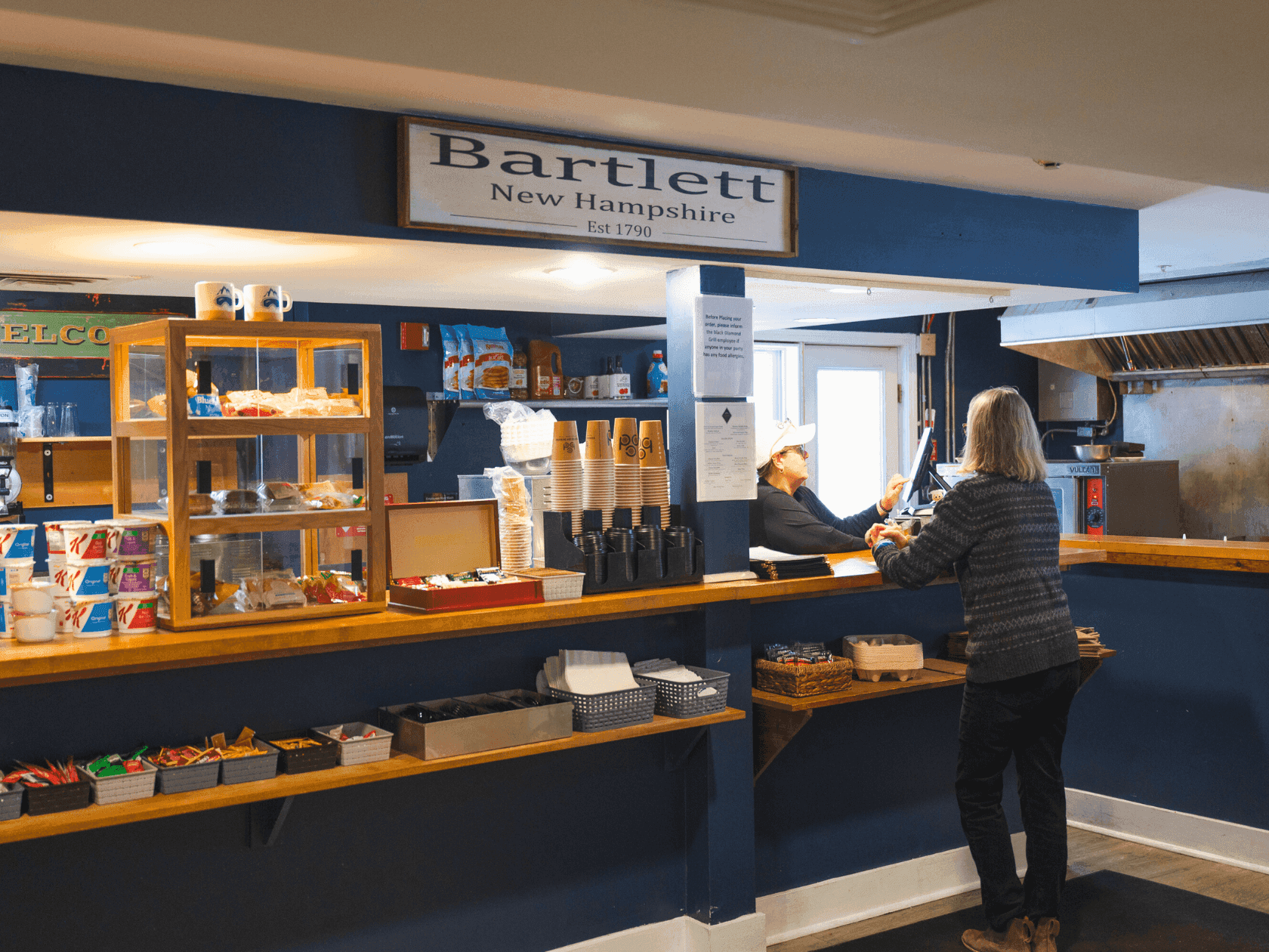 Convenient Black Diamond Provisions concession stand stocked with quick snacks and drinks for skiers