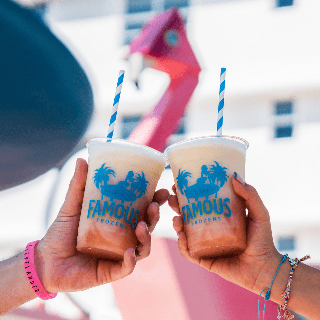 Ice Coffee cups toasting at Clevelander South Beach