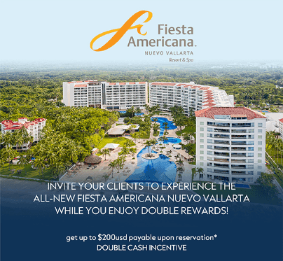 Aerial view of Fiesta Americana Nuevo Vallarta promoting double rewards and cash incentives