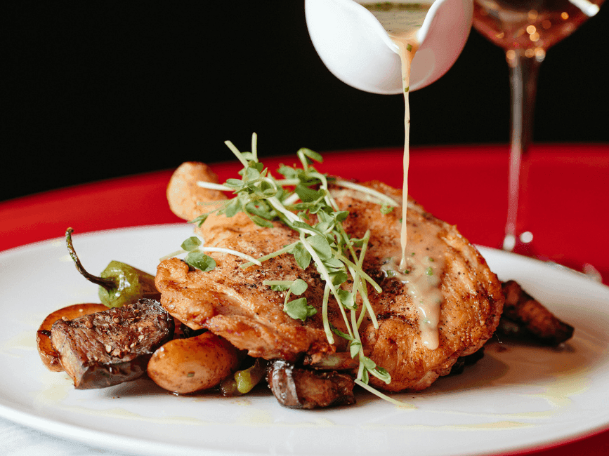 Close-up on a steak dish served at The Exeter Inn