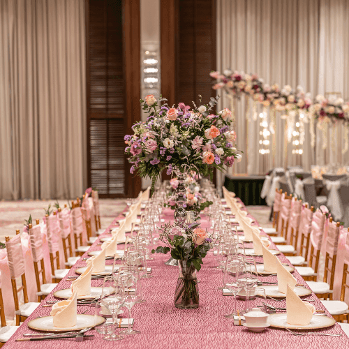 Wedding table set-up with flowers at Paradox Singapore