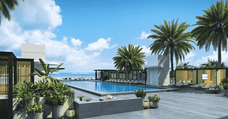 Poolside with loungers, palm trees, and a clear sky at The Diplomat Resort