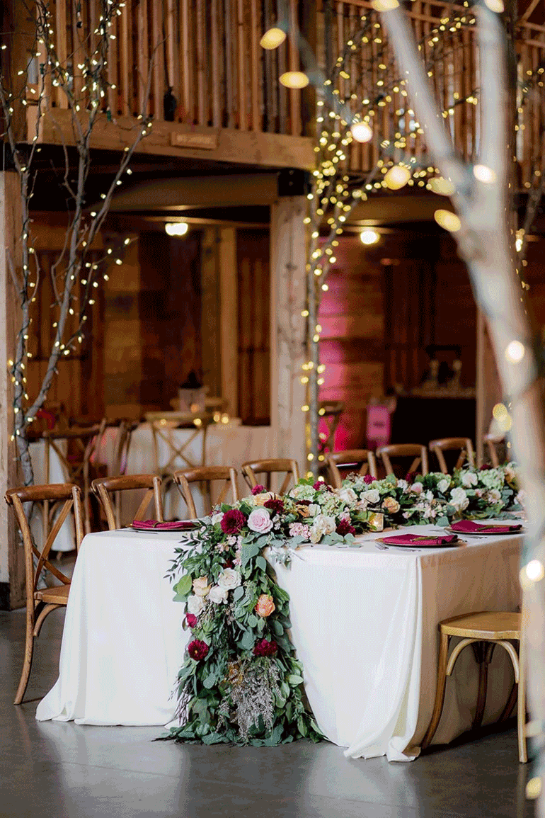 The Bridal party table set up in anticpation for the newly wed couple and their party