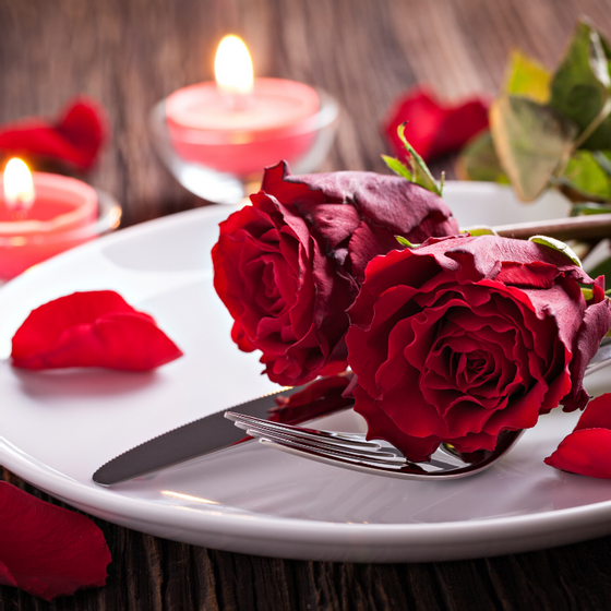 Romantic table arrangement with roses at our Avalon NJ hotel