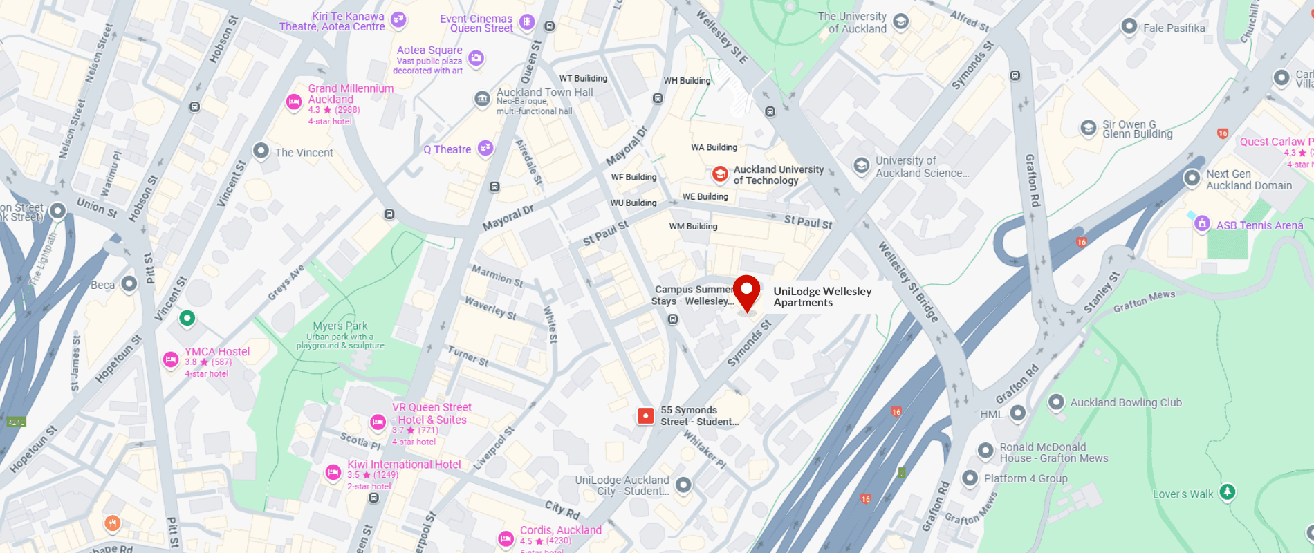 UniLodge Wellesley Apartments Map