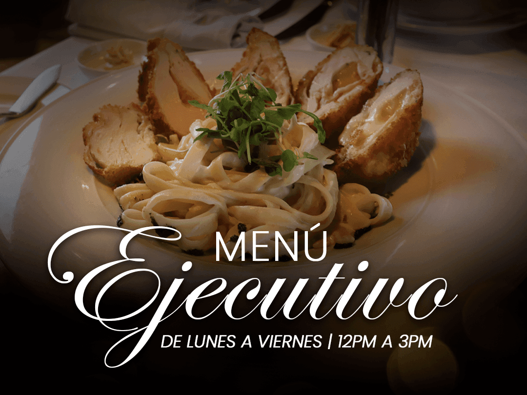 A plate of pasta and chicken with herbs, set on a table with cutlery, under a 