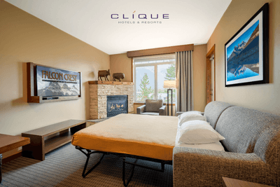 Comfortable suite at Falcon Crest Lodge offers flexible sleeping arrangements with a sofa bed