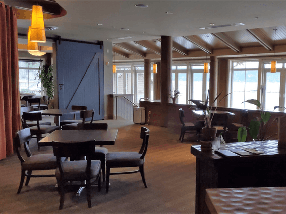 Arranged restaurant dining area at Alderbrook Resort & Spa