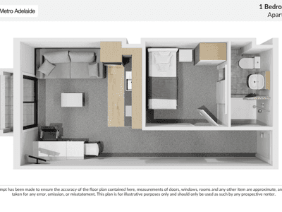 1 Bedroom Balcony Floorplan