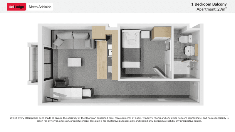 1 Bedroom Balcony Floorplan