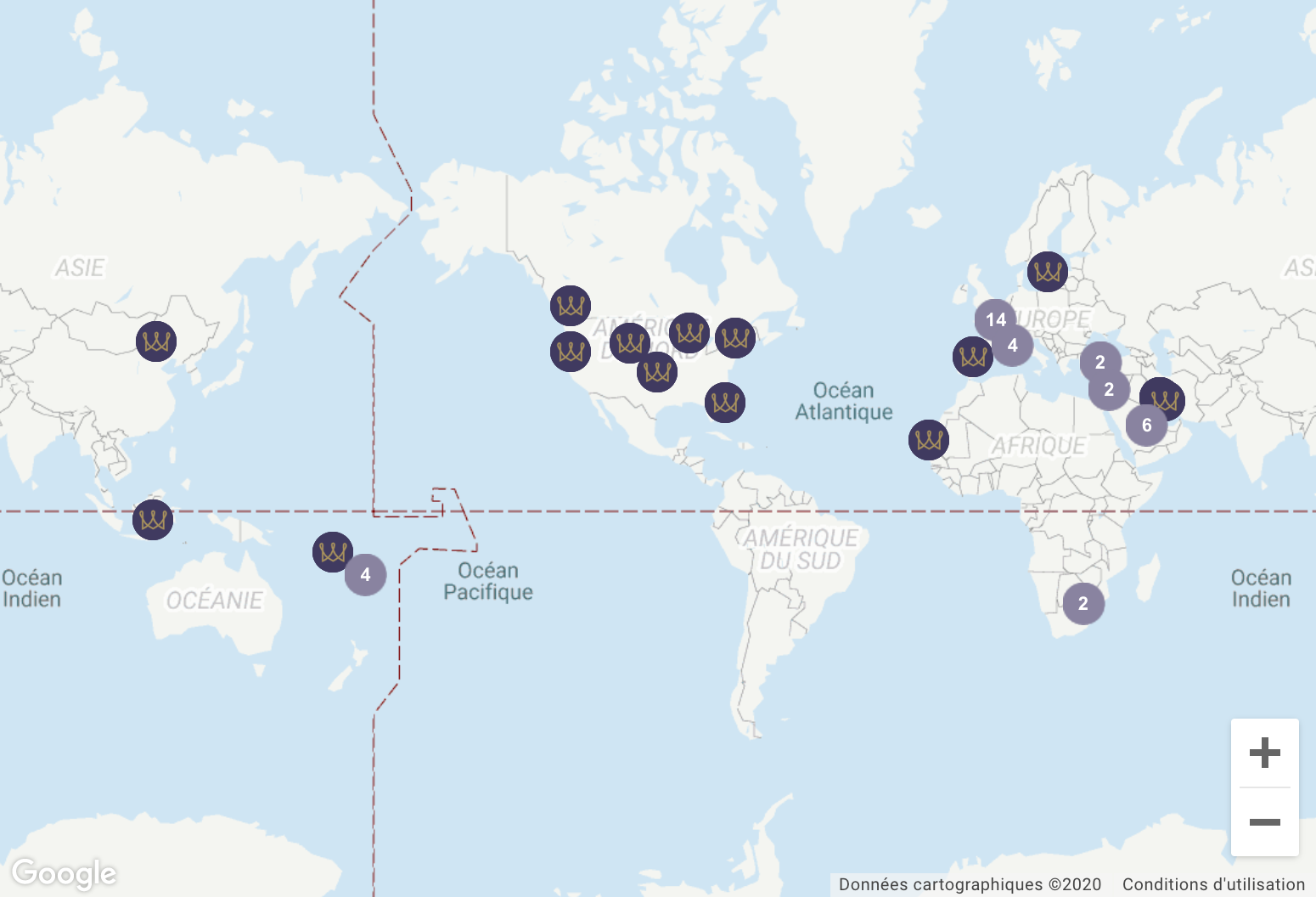 World map Warwick Hotels and Resorts